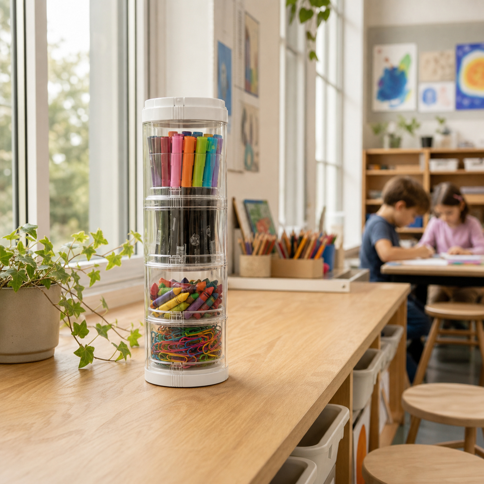 Deflecto Interlocking Stacking Tower Organiser 3 Canister - Image 2