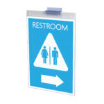 Deflecto Supergrip 63mm Slat Wall Bracket holding a restroom sign