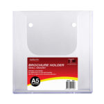 Deflecto A5 Portrait Wall-Mounted Brochure Holder – front view with the A5 pack label