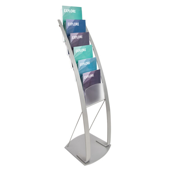 Brochure Holder - Contemporary Floor Display Stand Silver - A4 x 6