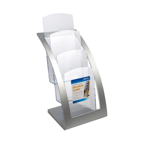 Curved Brochure Holder Silver - DL Portrait (3-Tier)