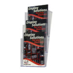 Deflecto A4 Portrait 3-Tier Stackable Wall-Mounted Brochure Holder filled with brochures in all three tiers