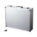 Deflecto Portable Concertina Brochure Stand – A3 × 6 – aluminium carry case with keys