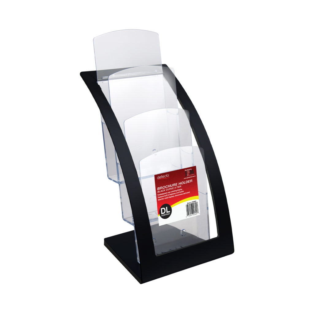 Deflecto DL Portrait Black Curved 3-Tier Brochure Holder