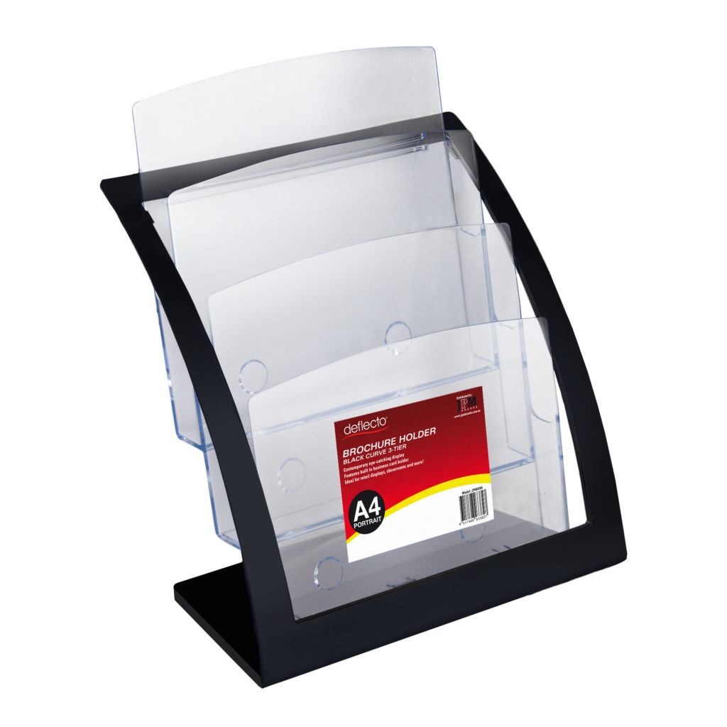 Deflecto A4 Portrait Black Curved 3-Tier Brochure Holder