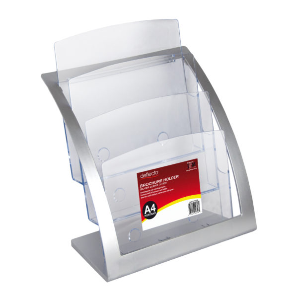 Curved Brochure Holder Silver - A4 Portrait (3-Tier)