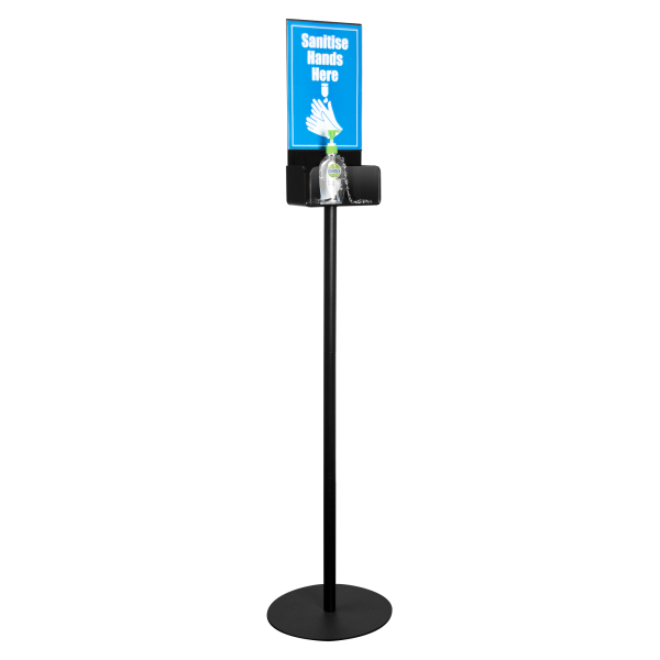 Sign Holder - Hand Sanitiser Floor Stand - A4 Portrait (Black)
