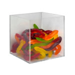 Deflecto 125mm Square Display Box filled with jelly snakes