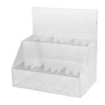 Deflecto 2-Tier Acrylic Counter Display – empty, showing the tiered compartments