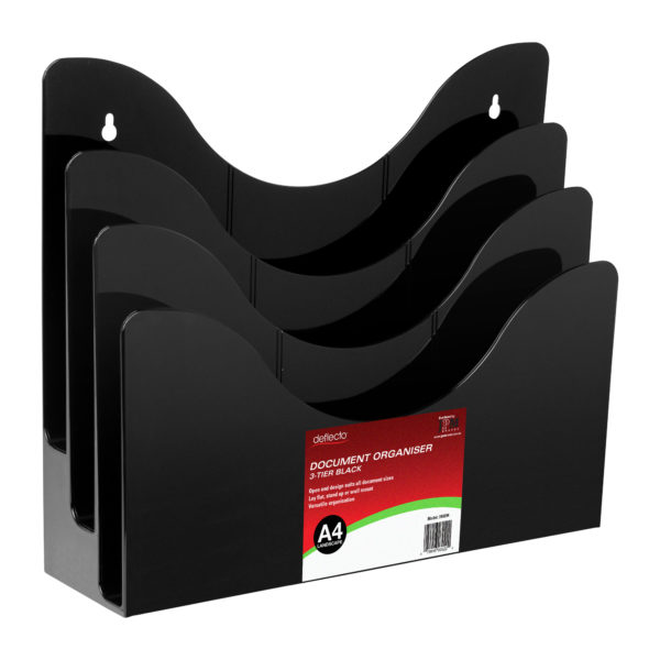 Document Organiser Black - A4 Landscape (3-Tier)