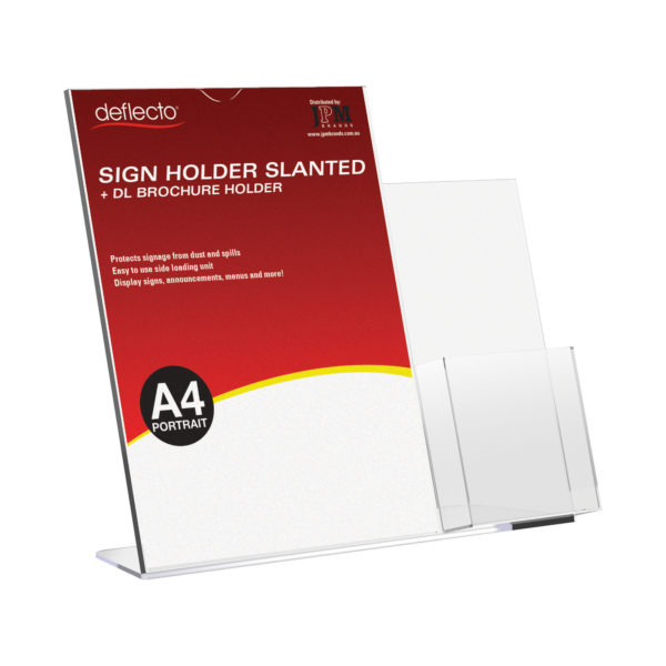 Sign Holder - Slanted - A4 Portrait w/ DL Pocket On Side