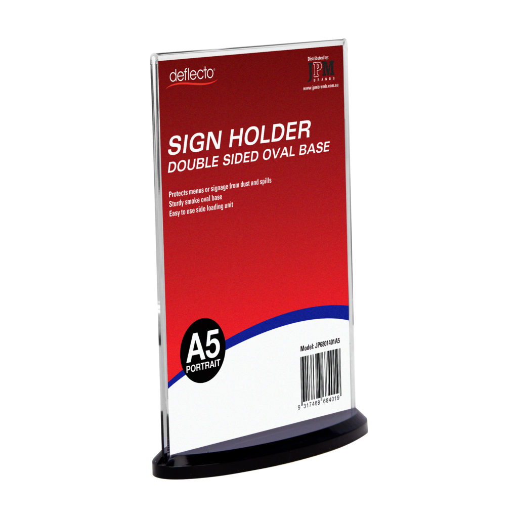 Deflecto A5 Portrait Double-Sided Sign Holder – Oval Base