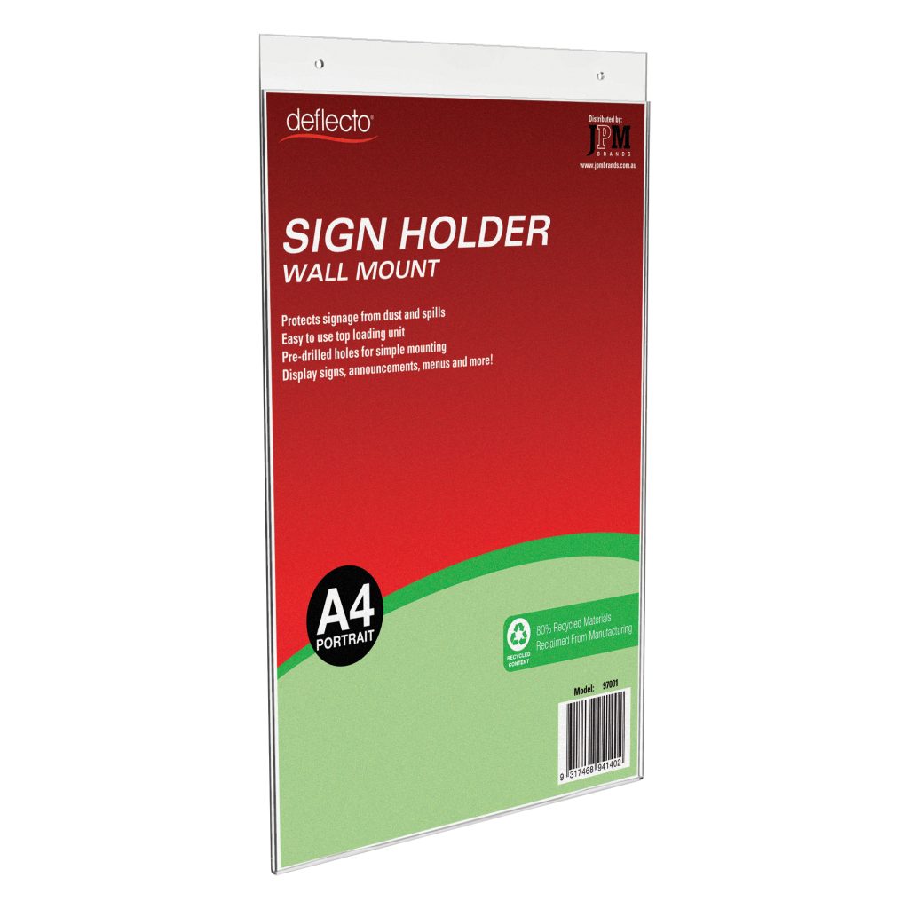 Deflecto A4 Portrait Wall-Mounted Sign Holder – Recycled Content