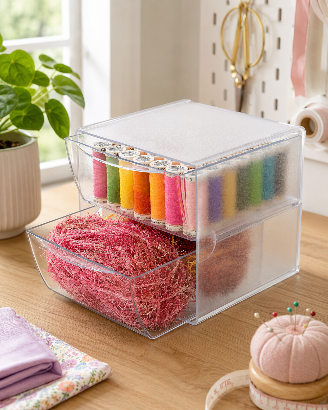 Deflecto Stackable Cube 2 Drawer Clear Organiser - Image 2