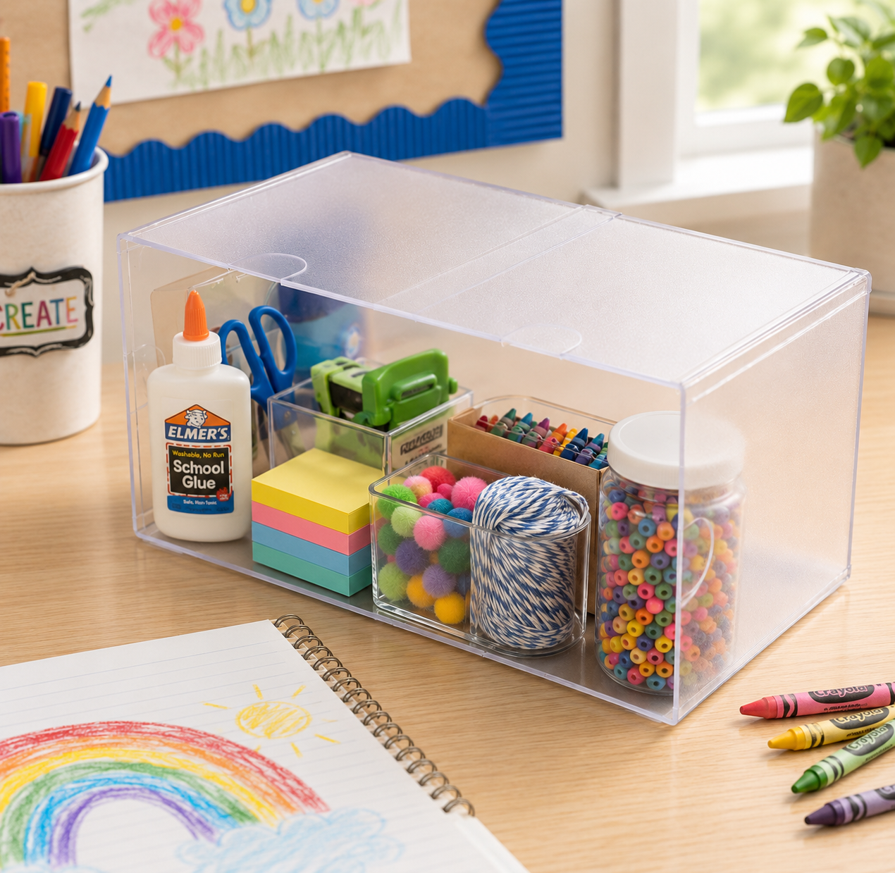 Deflecto Stackable Rectangular Double Cube Open Clear Organiser - Image 2