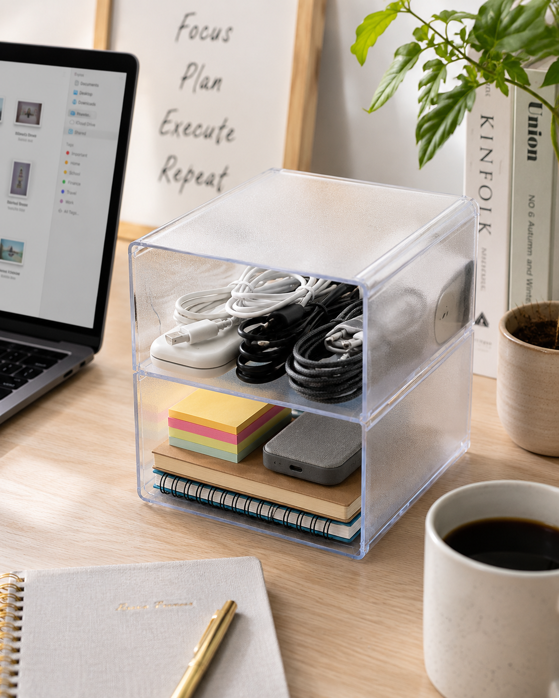 Deflecto Stackable Cube with Divider Clear Organiser - Image 2