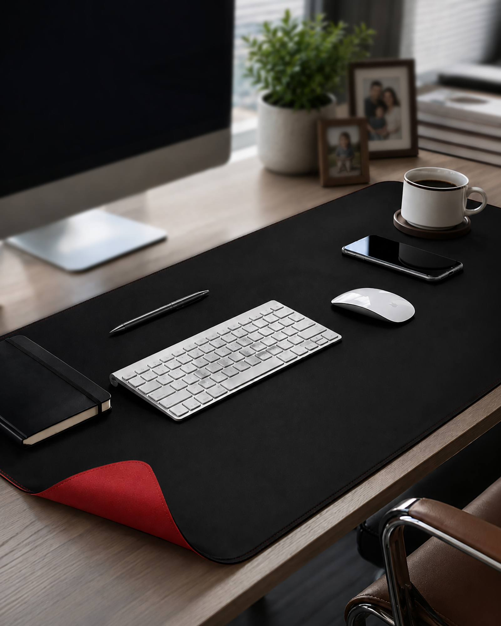 Deflecto Double-Sided Faux Leather Desk Mat - Black/Red - Image 2