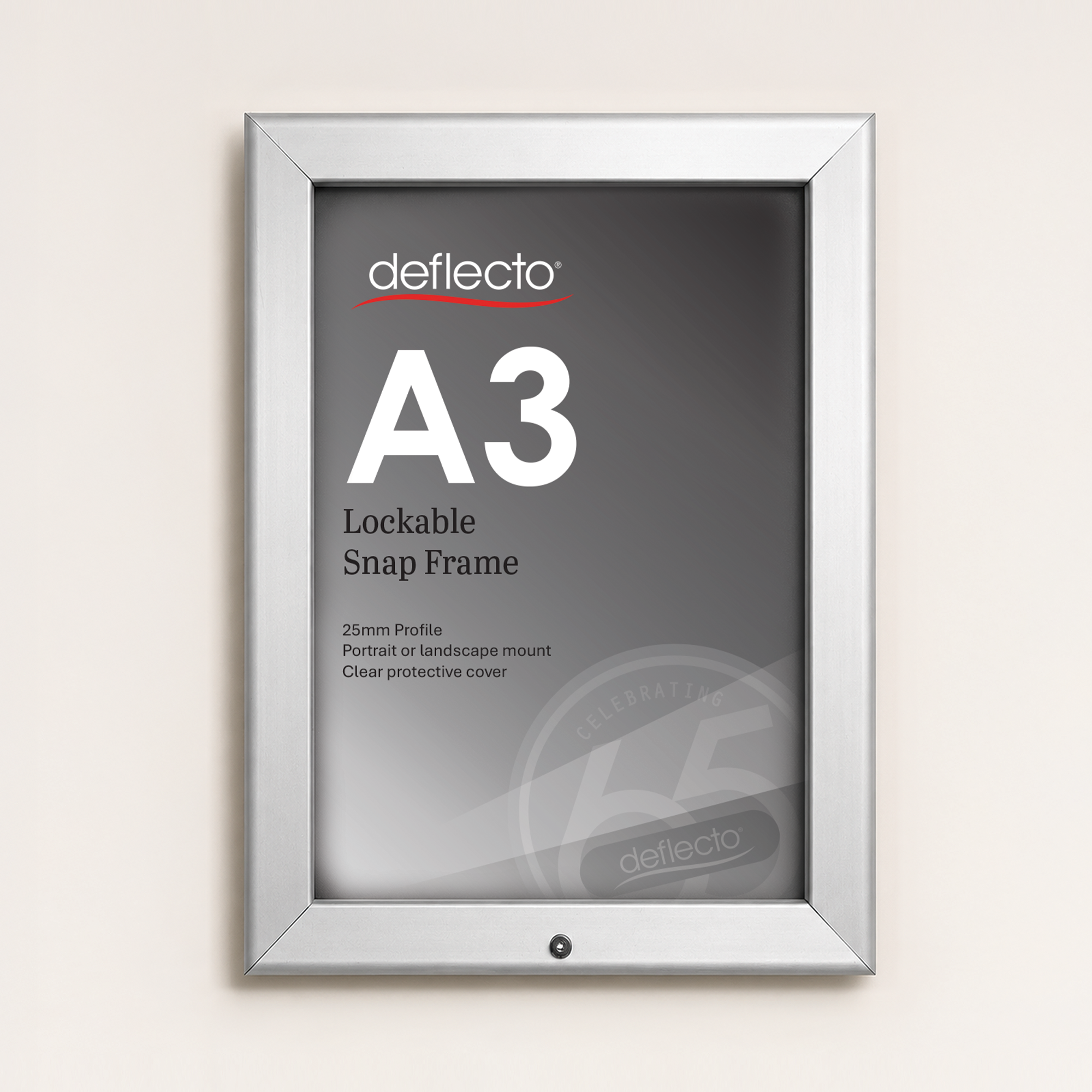 Deflecto A3 Silver Aluminium Lockable Snap Frame