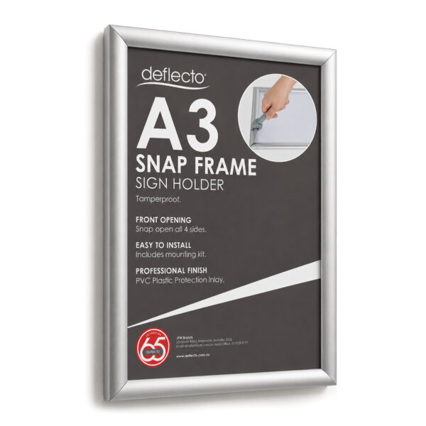 Deflecto A3 Silver Tamper Resistant Snap Frame - 25mm Profile