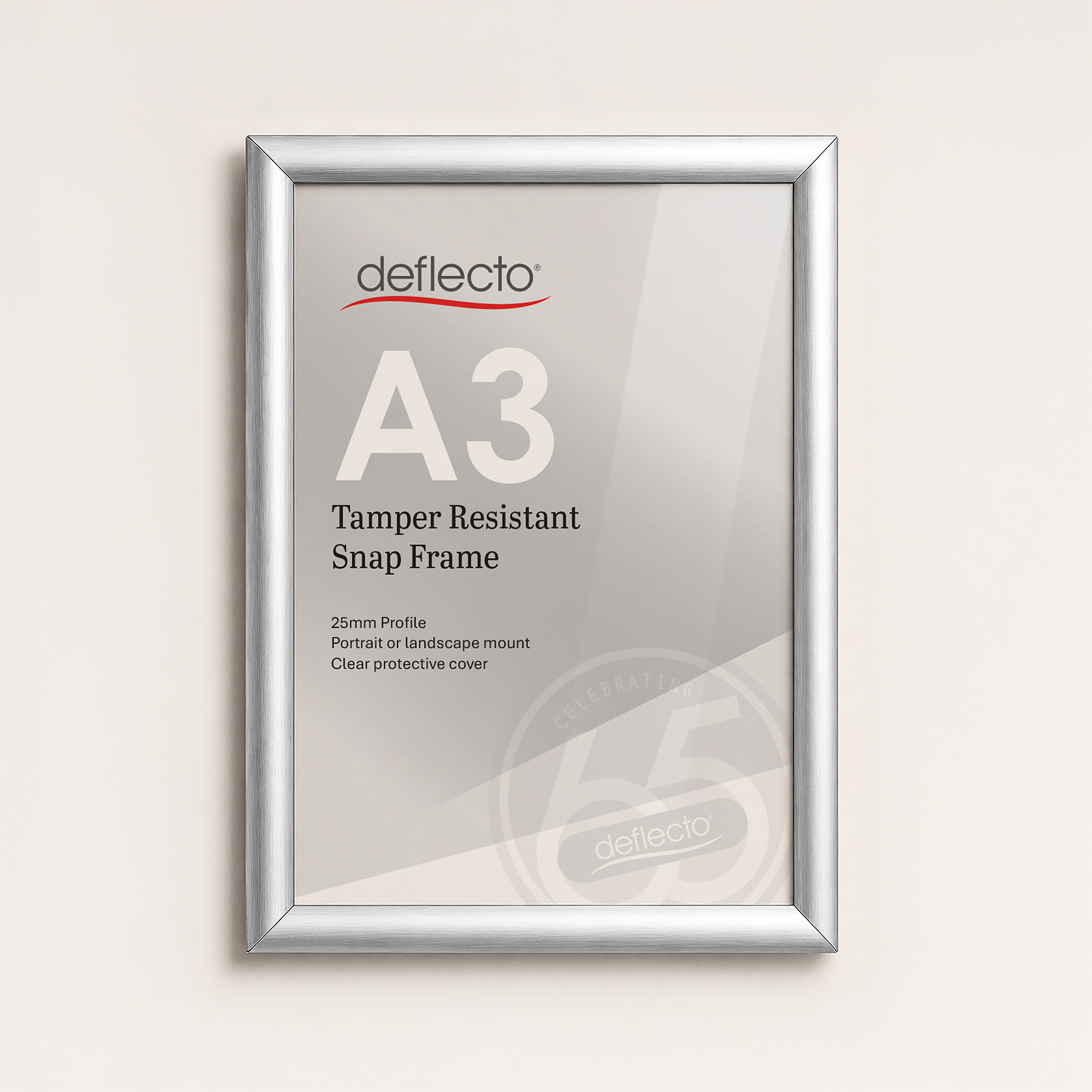 Deflecto A3 Silver Tamper Resistant Snap Frame - 25mm Profile