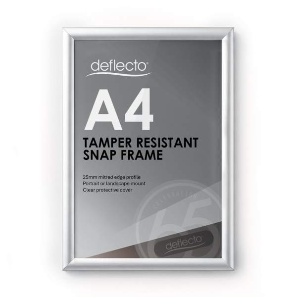Deflecto A4 Silver Tamper-Resistant Snap Frame