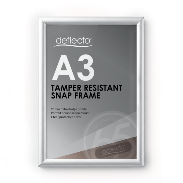 Deflecto A3 Silver Tamper-Resistant Snap Frame