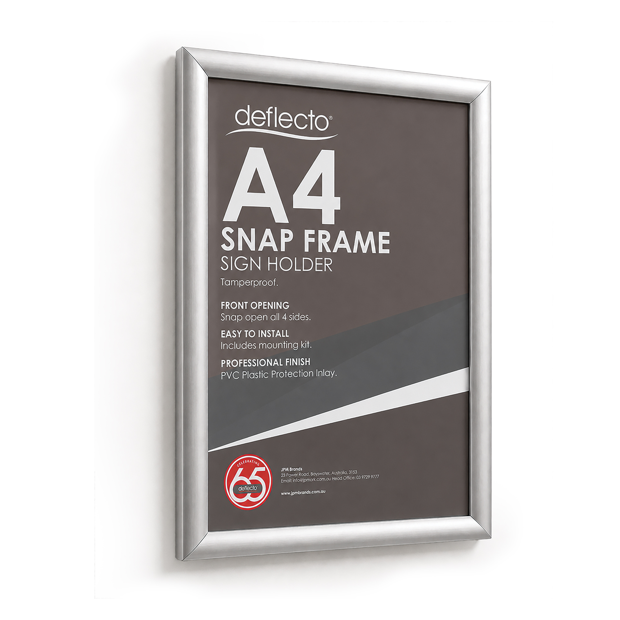 Deflecto A4 Silver Tamper Resistant Snap Frame - 25mm Profile
