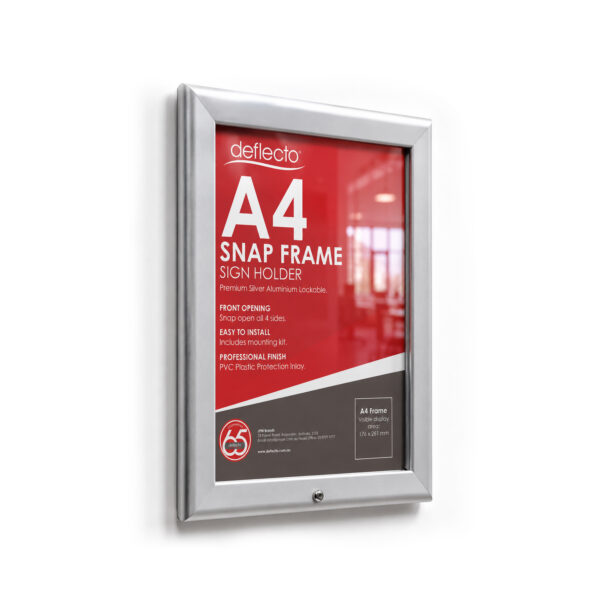 Deflecto Silver Aluminium Lockable Snap Frame - A4