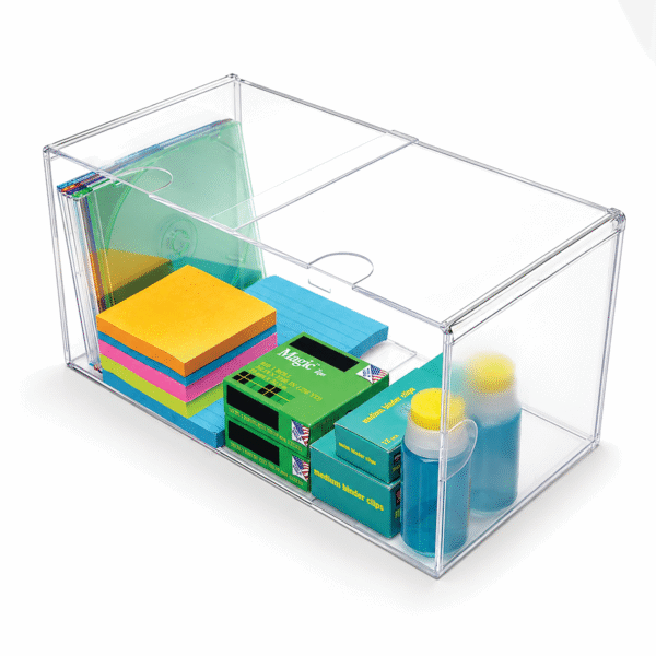 Deflecto Stackable Rectangular Double Cube Open Clear Organiser