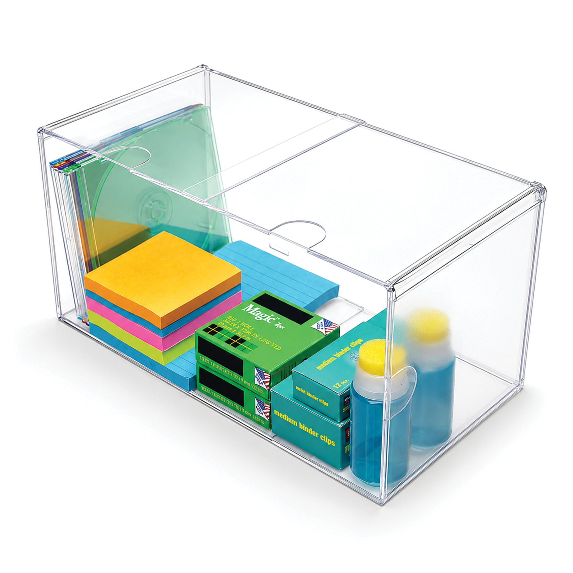 Deflecto Stackable Rectangular Double Cube Open Clear Organiser