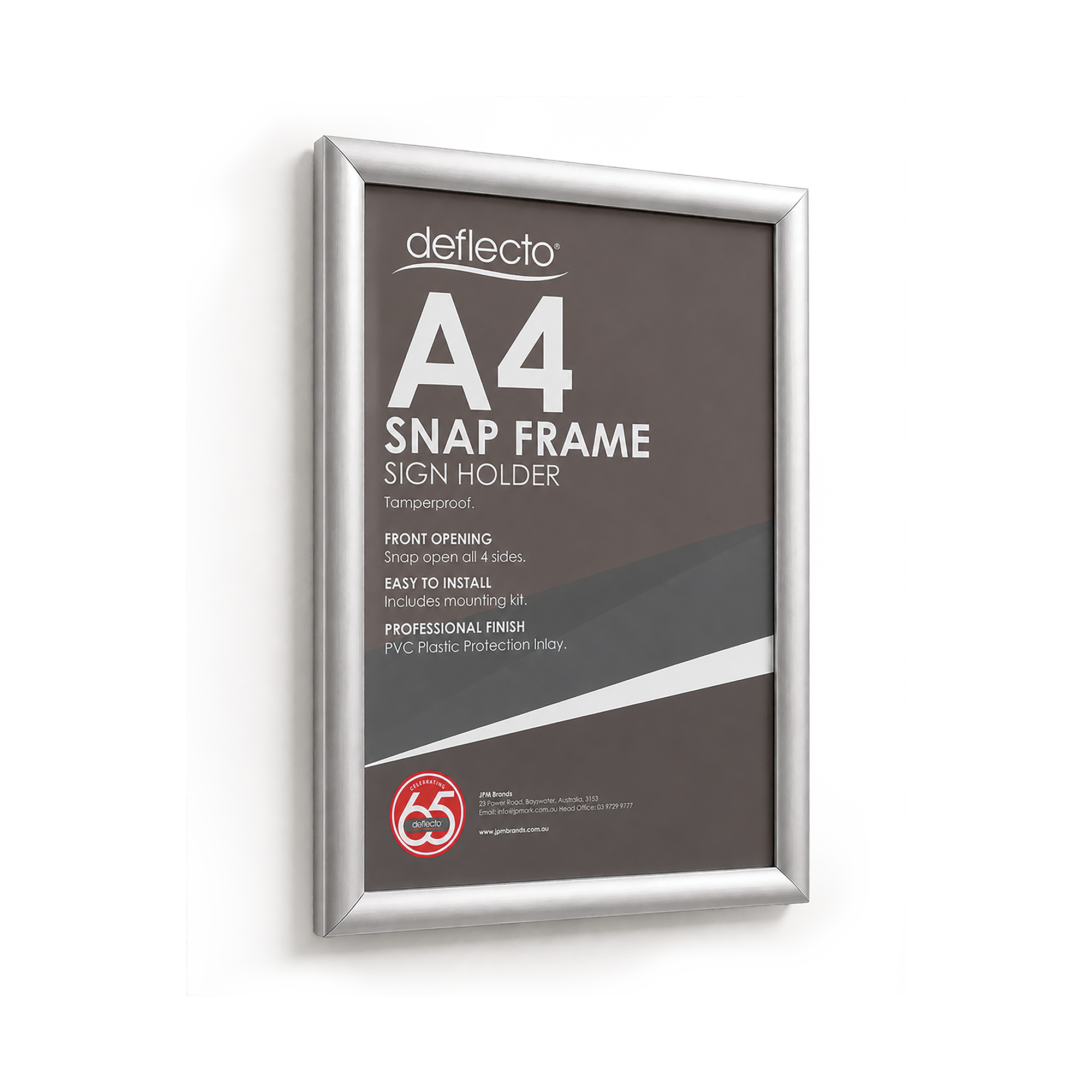 Deflecto A4 Silver Tamper Resistant Snap Frame - 25mm Profile