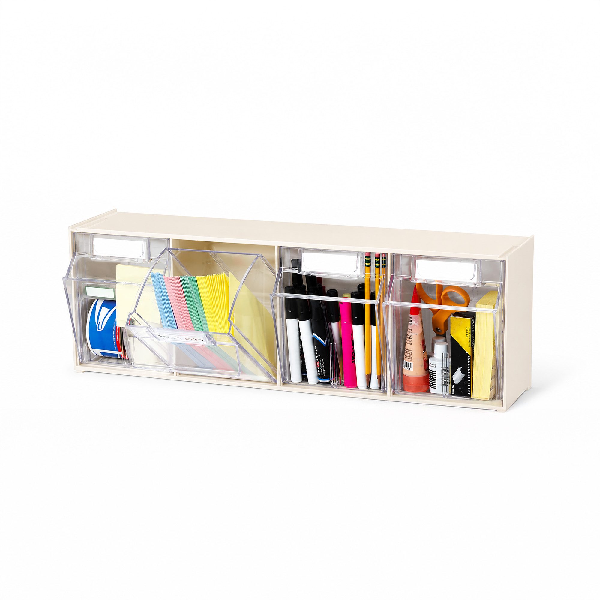 Deflecto Interlocking Tilt Bin Storage System – 4 Bin Unit Cream / Off White - Image 2