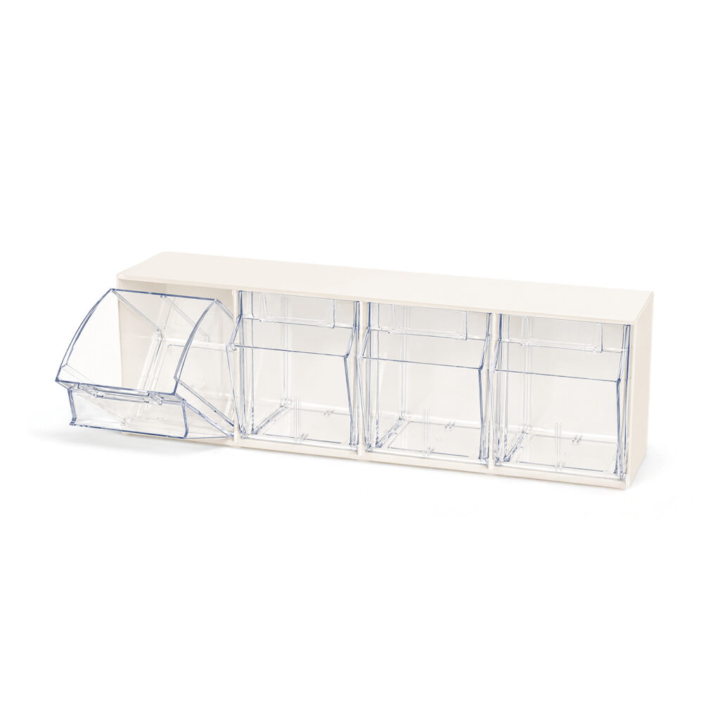 Deflecto Interlocking Tilt Bin Storage System – 4 Bin Unit (Cream/Off White)