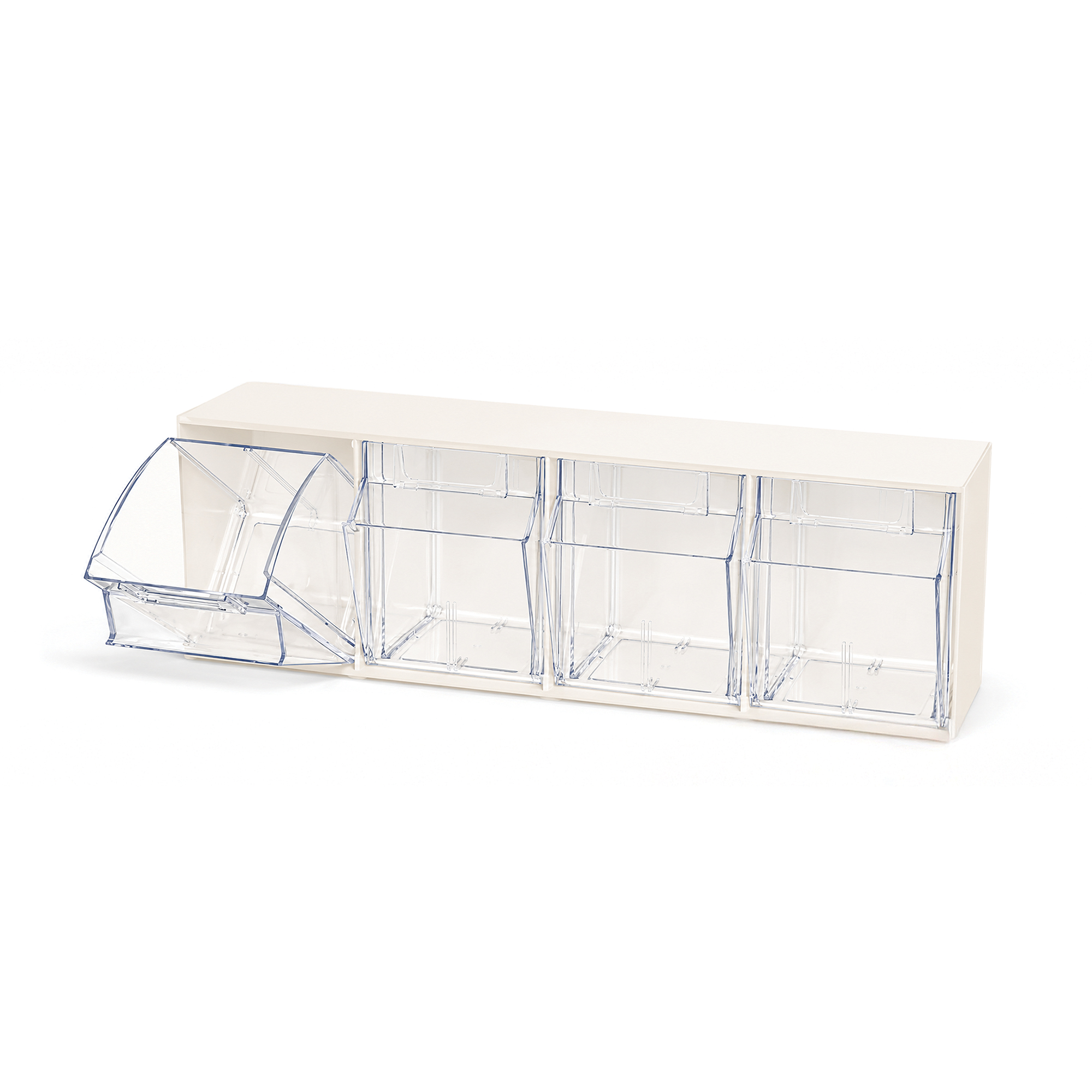 Deflecto Interlocking Tilt Bin Storage System – 4 Bin Unit Cream / Off White