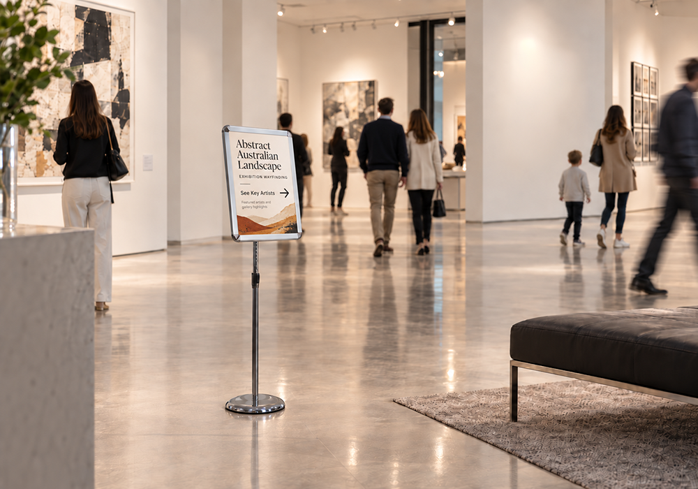 Exhibitions & Events interior with information displays.