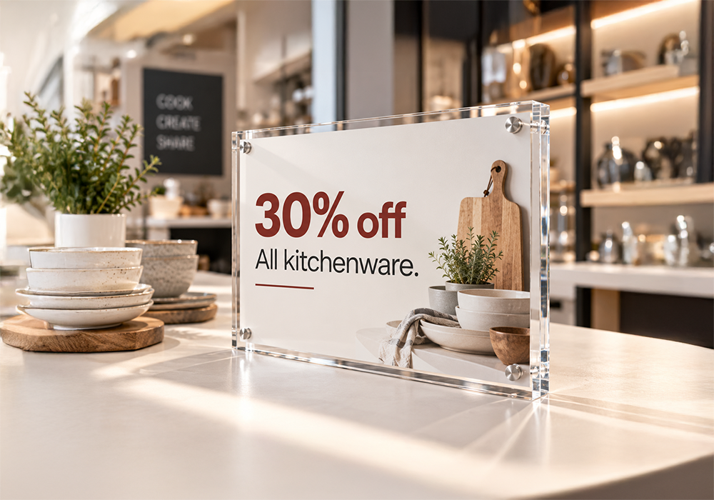 Retail interior with information displays.